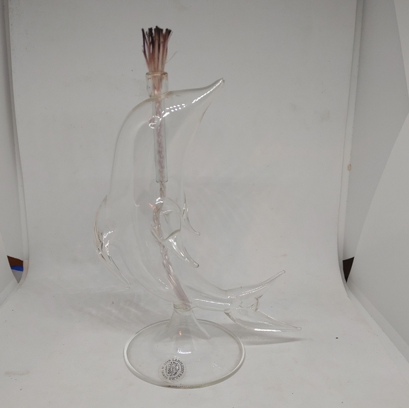 Vintage Lamplight Farms Dolphin Hand Clear Blown Glass Oil Lamp with Wick 6” - Picture 1 of 6